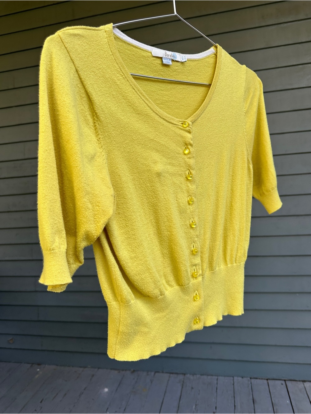 Boden Yellow Button-Front Short-Sleeve Cardigan